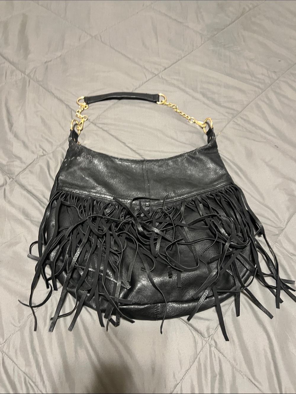 Black Fringe Leather Shoulder Bag - Classic Women’s Tote